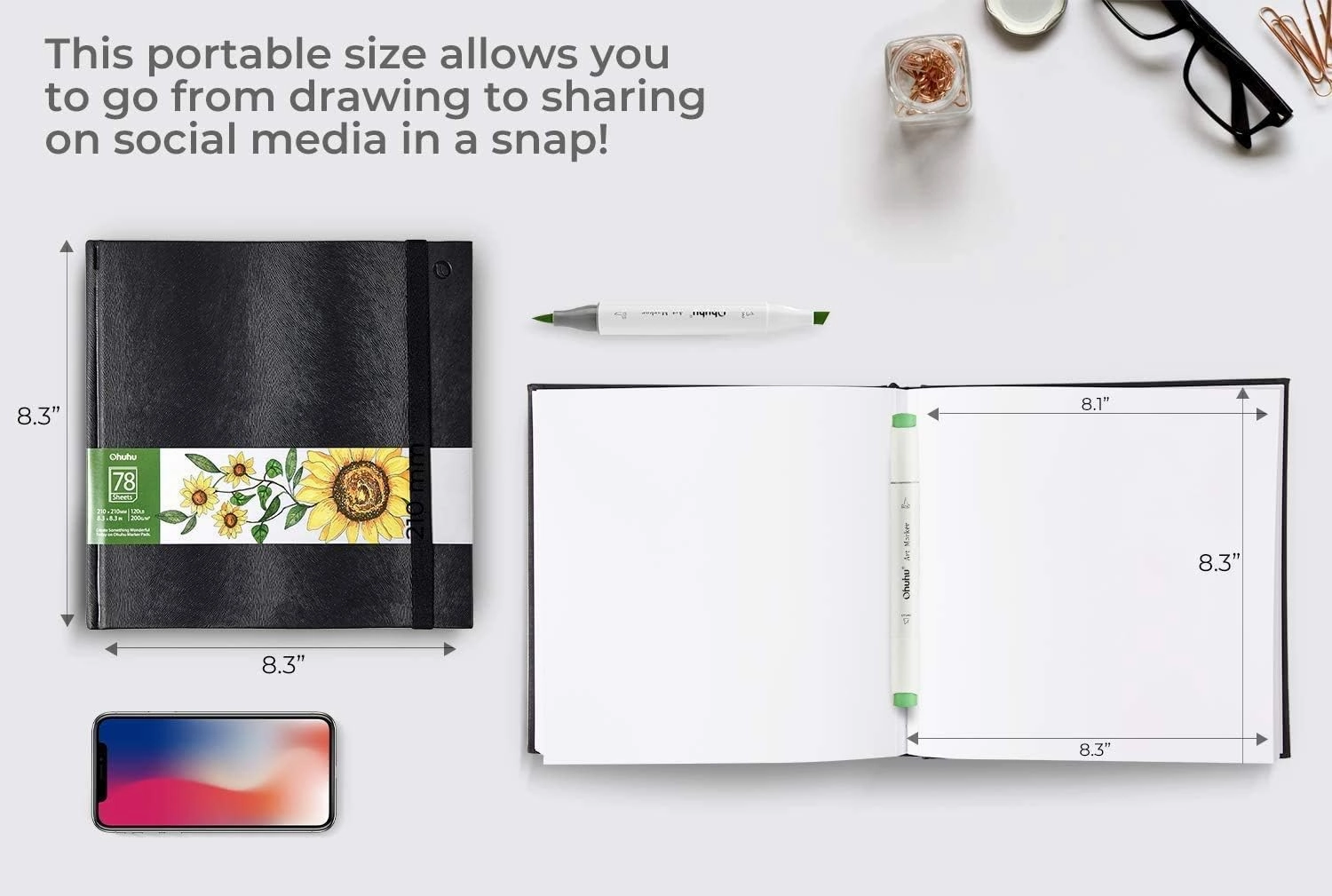 Ohuhu Marker Pad, Art Sketchbook for Markers, 78 sheets, 210×210mm