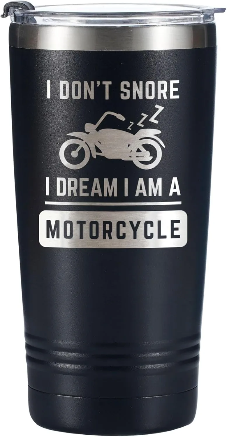 Onebttl Motorcycle Gifts for Men, I Don't Snore I Dream I'm a Motorcycle, Tumbler Travel Coffee Mug, Dad Grandpa Biker Rider, Stainless Steel 20oz/590ml - Design A