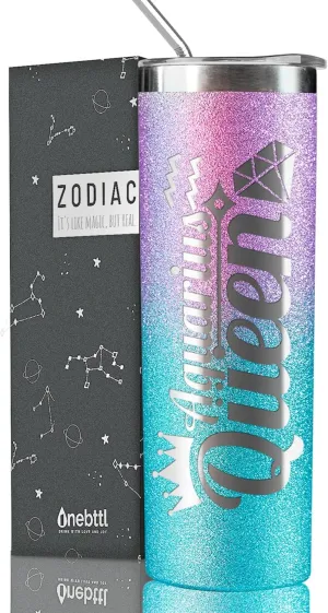 Onebttl Zodiac Gifts for Women, Best Friend Birthday Gifts for Her, 20oz Stainless Steel Tumbler, Engraved Logo Blue and Purple, Aquarius