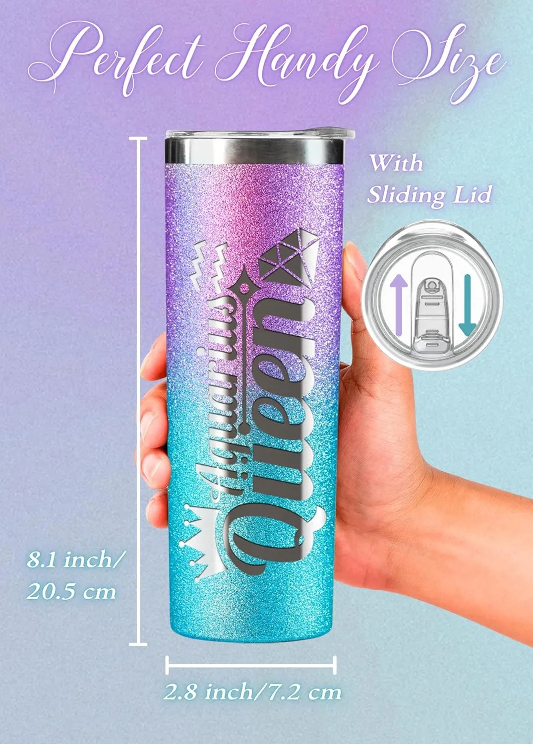Onebttl Zodiac Gifts for Women, Best Friend Birthday Gifts for Her, 20oz Stainless Steel Tumbler, Engraved Logo Blue and Purple, Aquarius