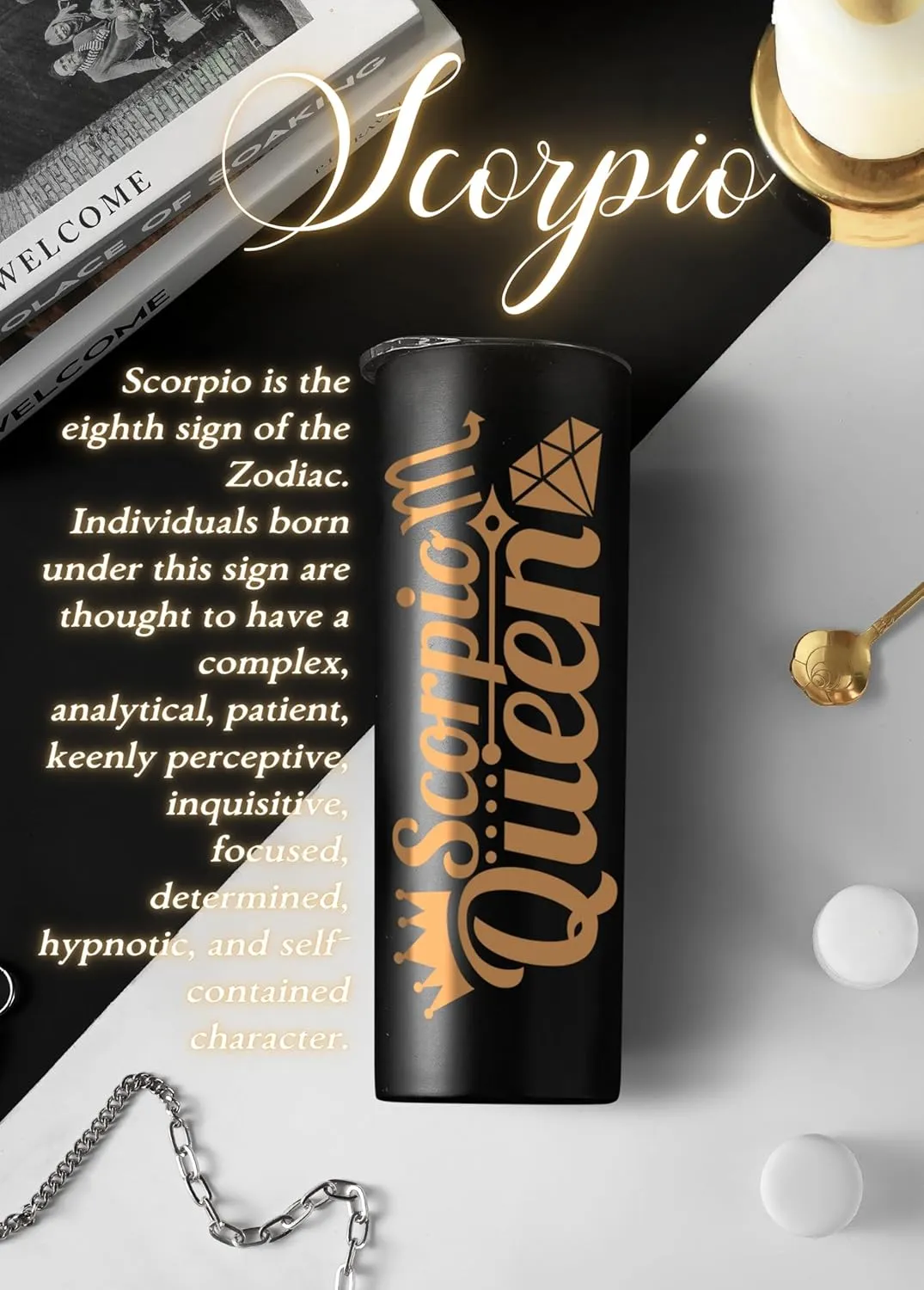 Onebttl Zodiac Gifts for Women, Best Friend Birthday Gifts for Her, 20oz Stainless Steel Tumbler, Printed Logo Black, Scorpio