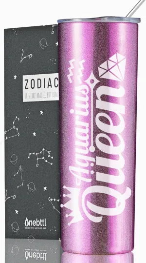 Onebttl Zodiac Gifts for Women, Best Friend Birthday Gifts for Her, 20oz Stainless Steel Tumbler, Printed Logo Iridescent Purple, Aquarius