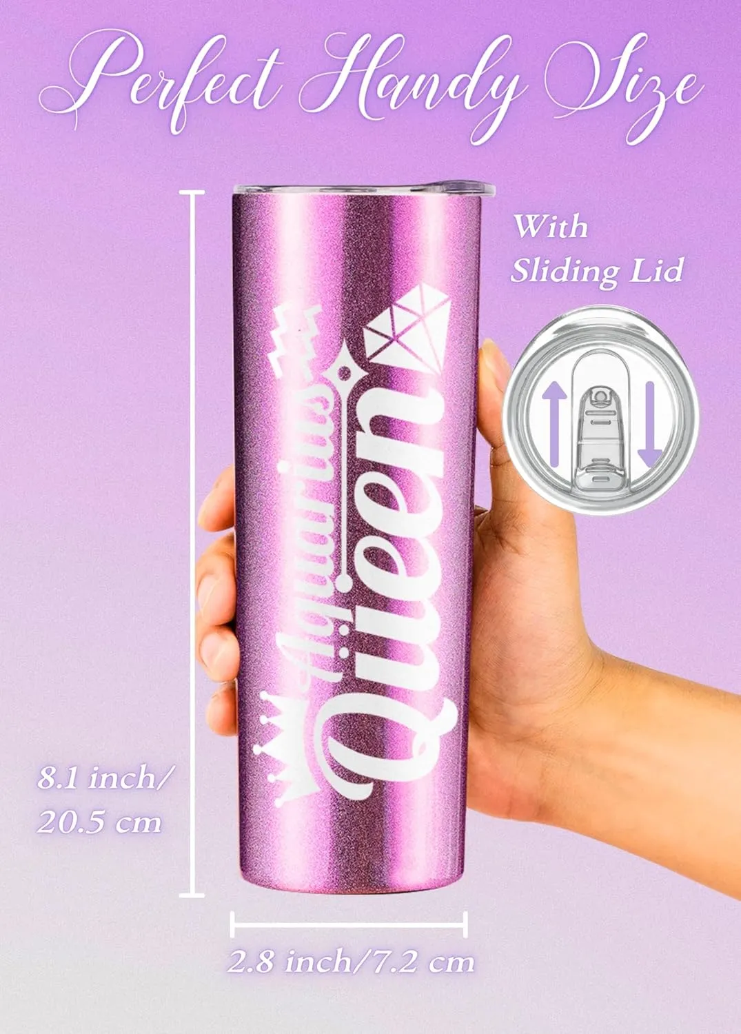 Onebttl Zodiac Gifts for Women, Best Friend Birthday Gifts for Her, 20oz Stainless Steel Tumbler, Printed Logo Iridescent Purple, Aquarius