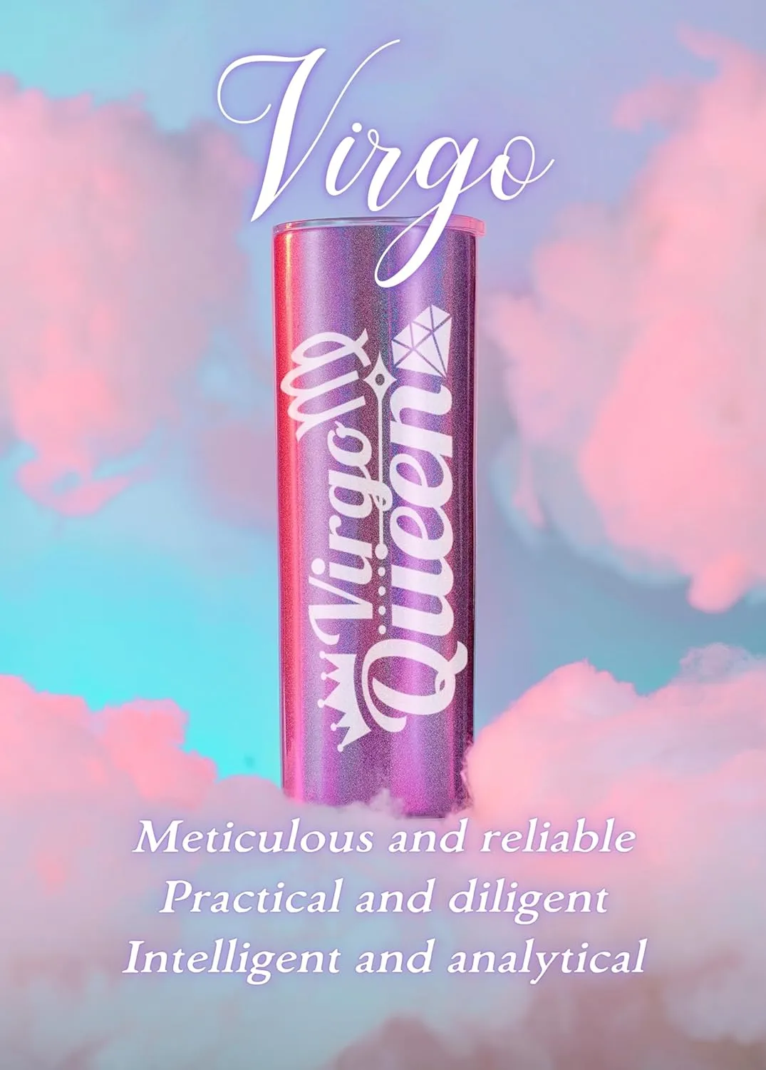 Onebttl Zodiac Gifts for Women, Best Friend Birthday Gifts for Her, 20oz Stainless Steel Tumbler, Printed Logo Iridescent Purple, Virgo