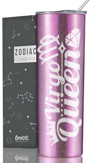 Onebttl Zodiac Gifts for Women, Best Friend Birthday Gifts for Her, 20oz Stainless Steel Tumbler, Printed Logo Iridescent Purple, Virgo