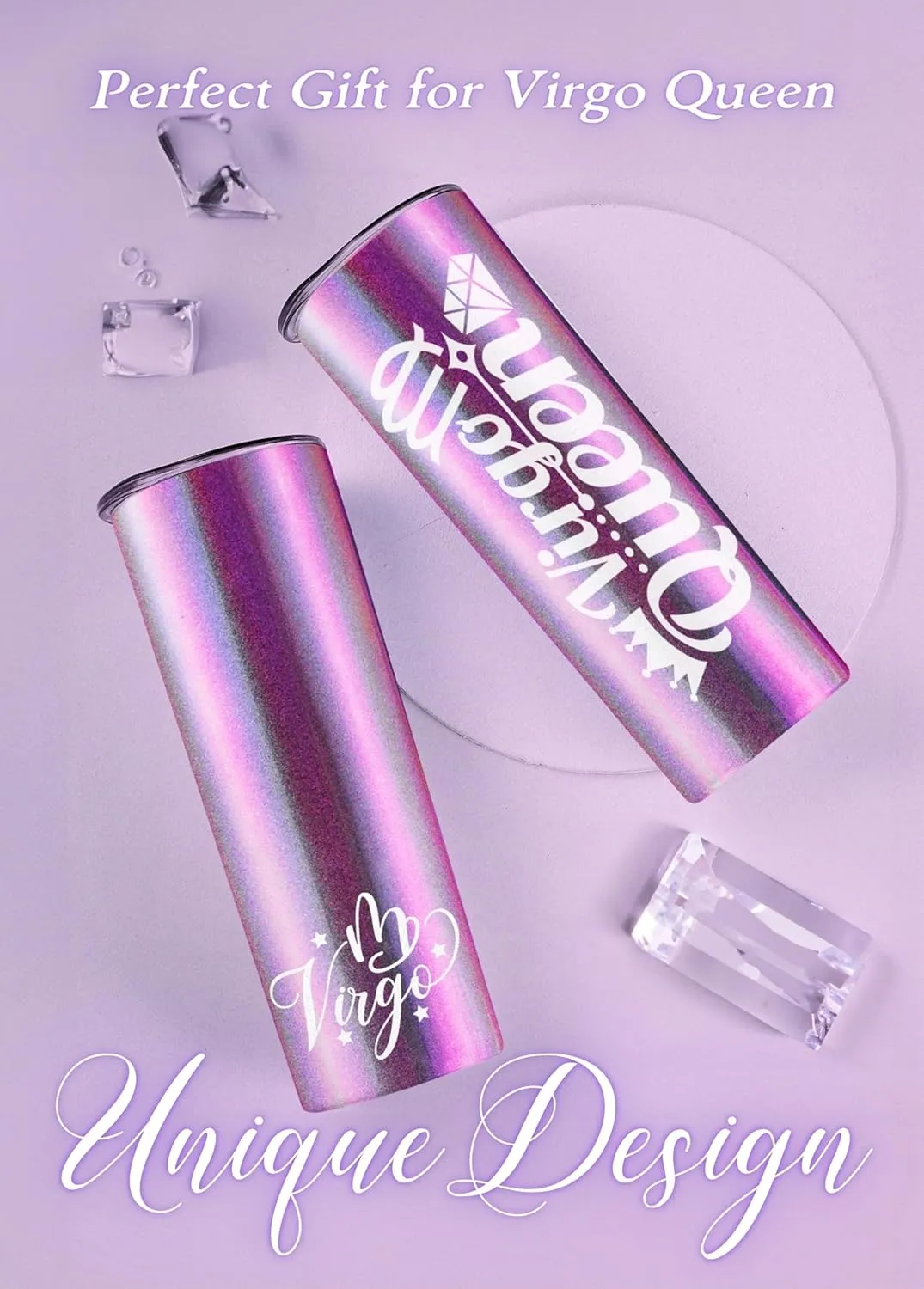 Onebttl Zodiac Gifts for Women, Best Friend Birthday Gifts for Her, 20oz Stainless Steel Tumbler, Printed Logo Iridescent Purple, Virgo