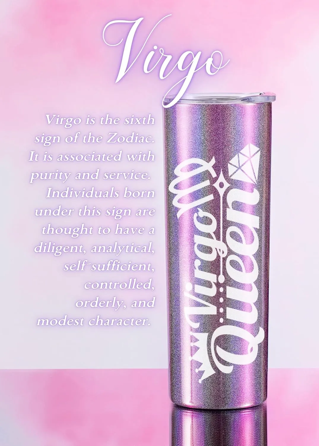 Onebttl Zodiac Gifts for Women, Best Friend Birthday Gifts for Her, 20oz Stainless Steel Tumbler, Printed Logo Iridescent Purple, Virgo