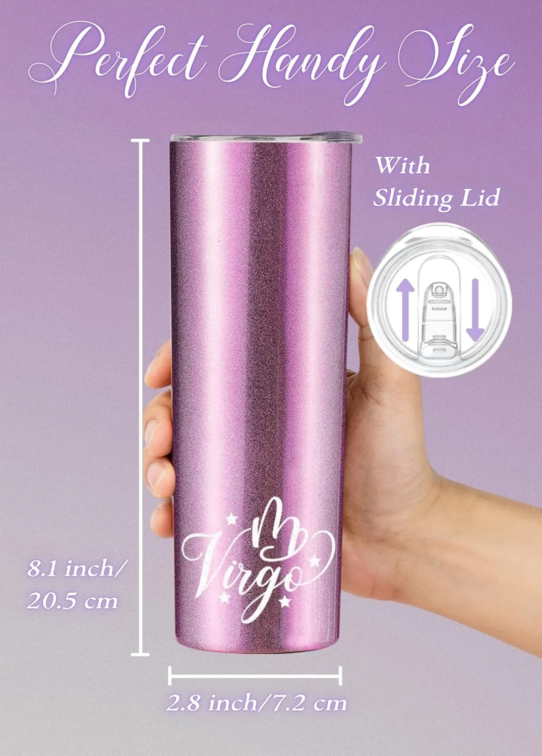 Onebttl Zodiac Gifts for Women, Best Friend Birthday Gifts for Her, 20oz Stainless Steel Tumbler, Printed Logo Iridescent Purple, Virgo