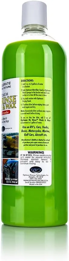 Optimum No Rinse Wash and Wax – 32 oz., Rinseless Car Wash and Wax in One System, ONR Formulated with Carnauba Wax with UV Protection, Use as Car Wax, RV Wax, Airplane Wax, Boat Wax, Motorcycle Wax