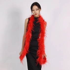 Ostrich Feather Boas – 2yards 2ply Long Boas for Party, DIY Production, Ostrich Feather Fringe Trimmings for Clothing accessories (Red)