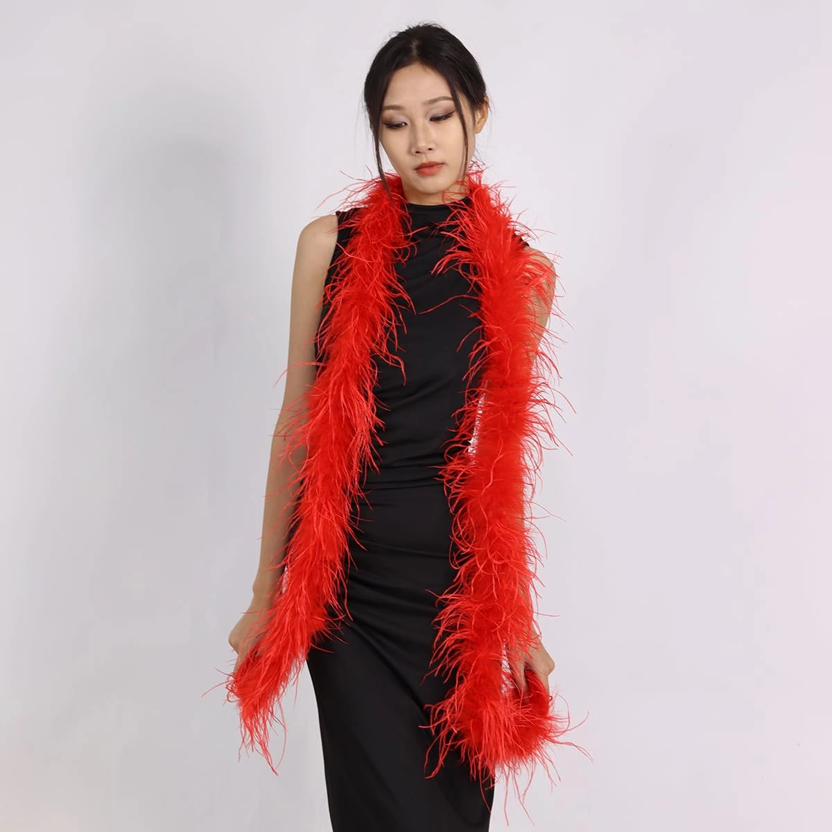Ostrich Feather Boas – 2yards 2ply Long Boas for Party, DIY Production, Ostrich Feather Fringe Trimmings for Clothing accessories (Red)