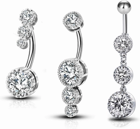 OUFER 3PCS Belly Button Rings, Clear CZ 316L Surgical Steel 14G Belly Rings Dangle Navel Rings Belly Rings Belly Piercing Jewelry