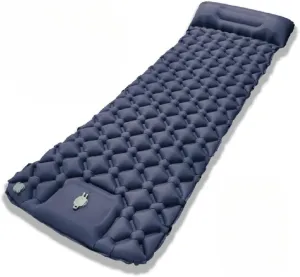 Outdoor camping inflatable sleeping pad, heightened and widened inflatable pad, equipped with pillow, foot pump, and storage bag, waterproof, portable, and ultra-lightweight inflatable pad (dark blue)