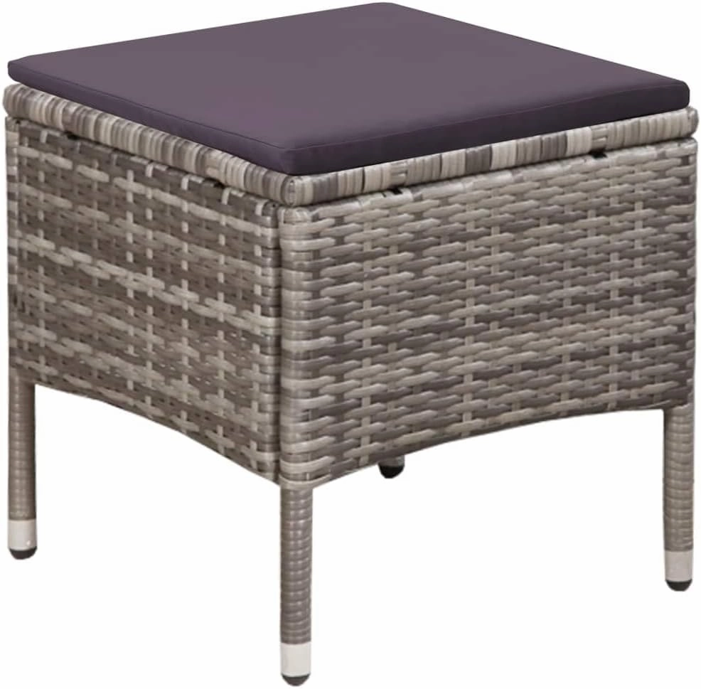 Outdoor Patio Chair and Stool Set with Cushions, PE Rattan Gray 2-Piece Furniture for Backyard Poolside Deck