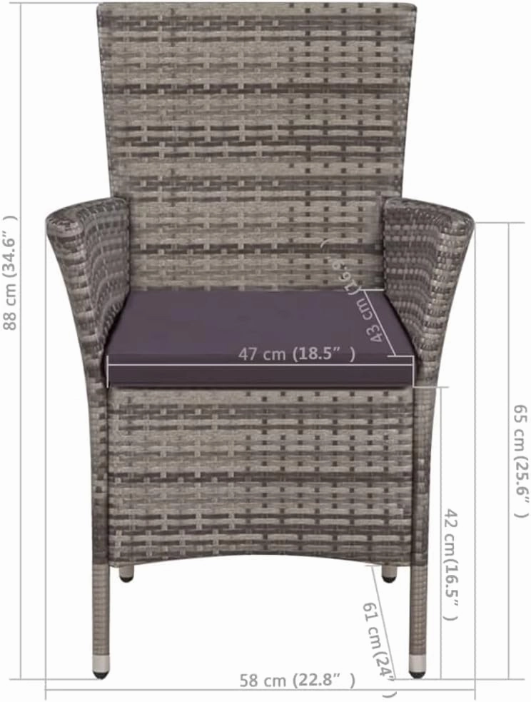 Outdoor Patio Chair and Stool Set with Cushions, PE Rattan Gray 2-Piece Furniture for Backyard Poolside Deck