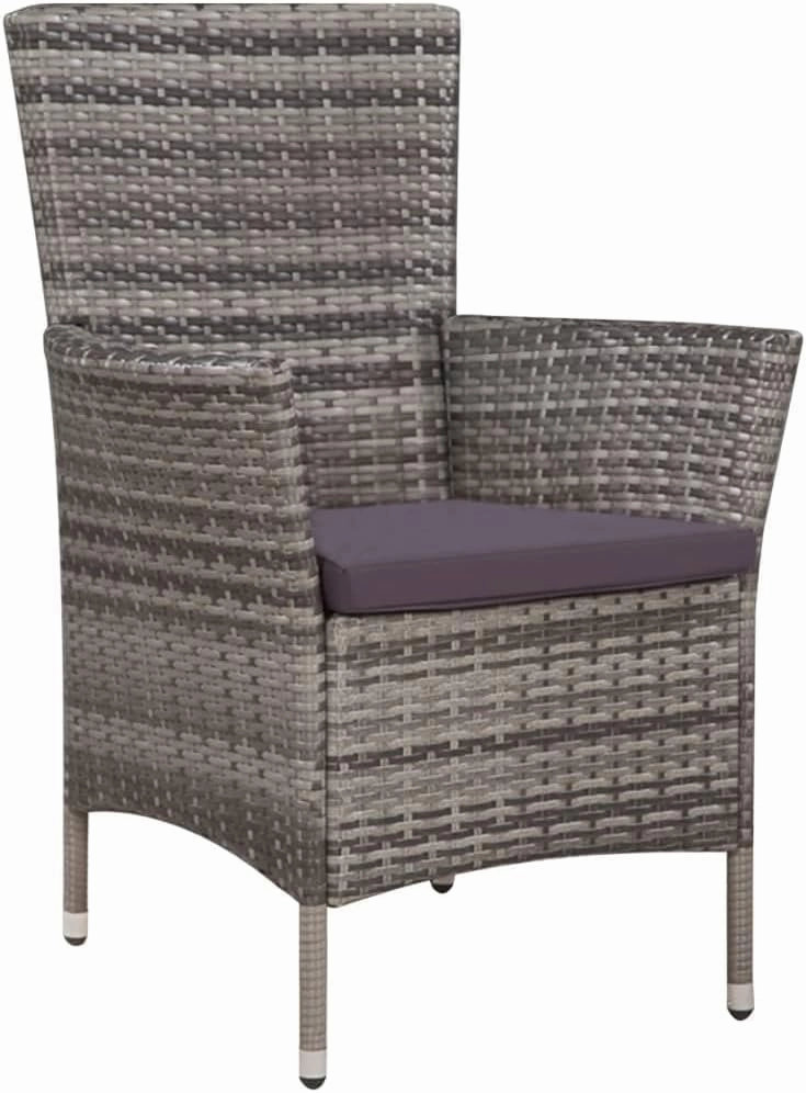 Outdoor Patio Chair and Stool Set with Cushions, PE Rattan Gray 2-Piece Furniture for Backyard Poolside Deck