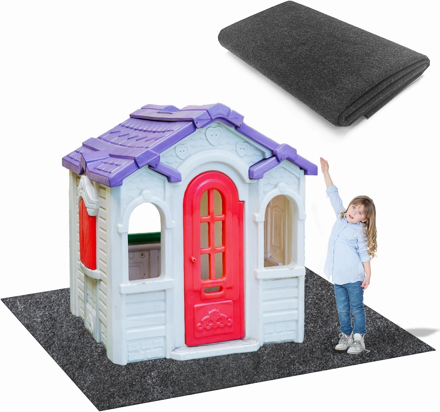 Outdoor Playhouse Mat 55 * 70.8 in Non Slip Backing Outdoor Play Mat Playhouse Activity Pad Rug Waterproof House Play Mat for Outside Game