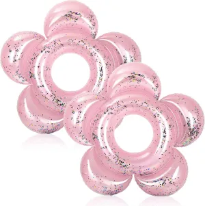 Outus 2 Pack Flower Pool Float Cute Pink Tubes 47 Inch Inflatable Bachelorette Flower Shaped Glitter Pool Floaties Ring Funny Kawaii Beach Toys for Adults Summer Swimming Birthday