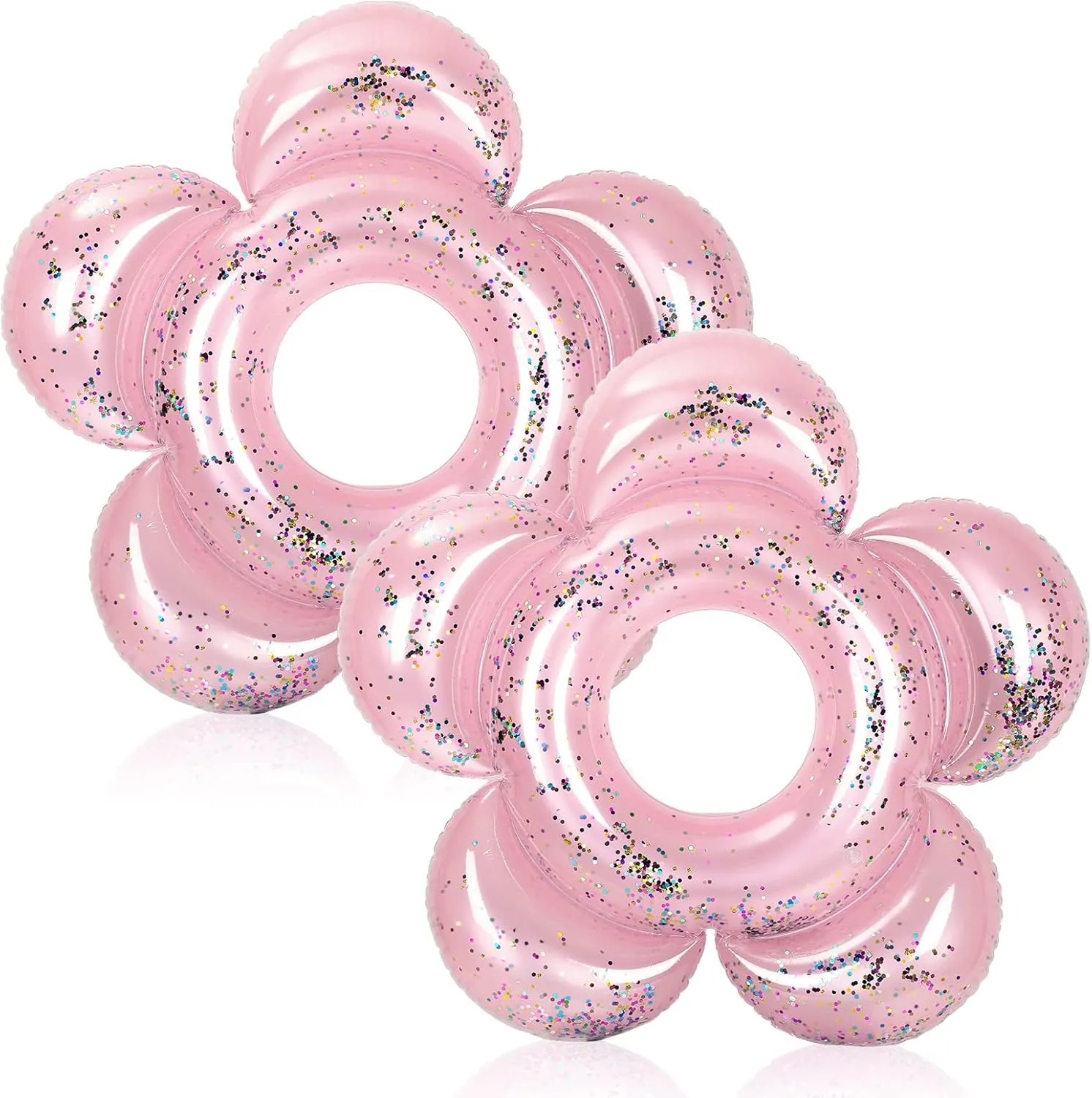 Outus 2 Pack Flower Pool Float Cute Pink Tubes 47 Inch Inflatable Bachelorette Flower Shaped Glitter Pool Floaties Ring Funny Kawaii Beach Toys for Adults Summer Swimming Birthday