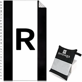 Oversized Monogrammed Microfiber Beach Towel Compact Sandproof Quick Dry Sand Free Extra Large Packable Clearance Towels Personalized Custom Customized Gifts for Friends Men Women Adults Black White R