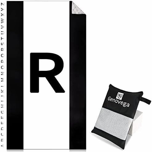 Oversized Monogrammed Microfiber Beach Towel Compact Sandproof Quick Dry Sand Free Extra Large Packable Clearance Towels Personalized Custom Customized Gifts for Friends Men Women Adults Black White R