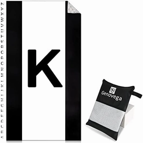 Oversized Monogrammed Microfiber Beach Towel Compact Sandproof Quick Dry Sand Free Extra Large Packable Clearance Towels Personalized Custom Customized Gifts for Pool Men Women Adults Black White K