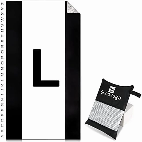 Oversized Monogrammed Microfiber Beach Towel Compact Sandproof Quick Dry Sand Free Extra Large Packable Clearance Towels Personalized Custom Customized Gifts for Swim Men Women Adults Black White L