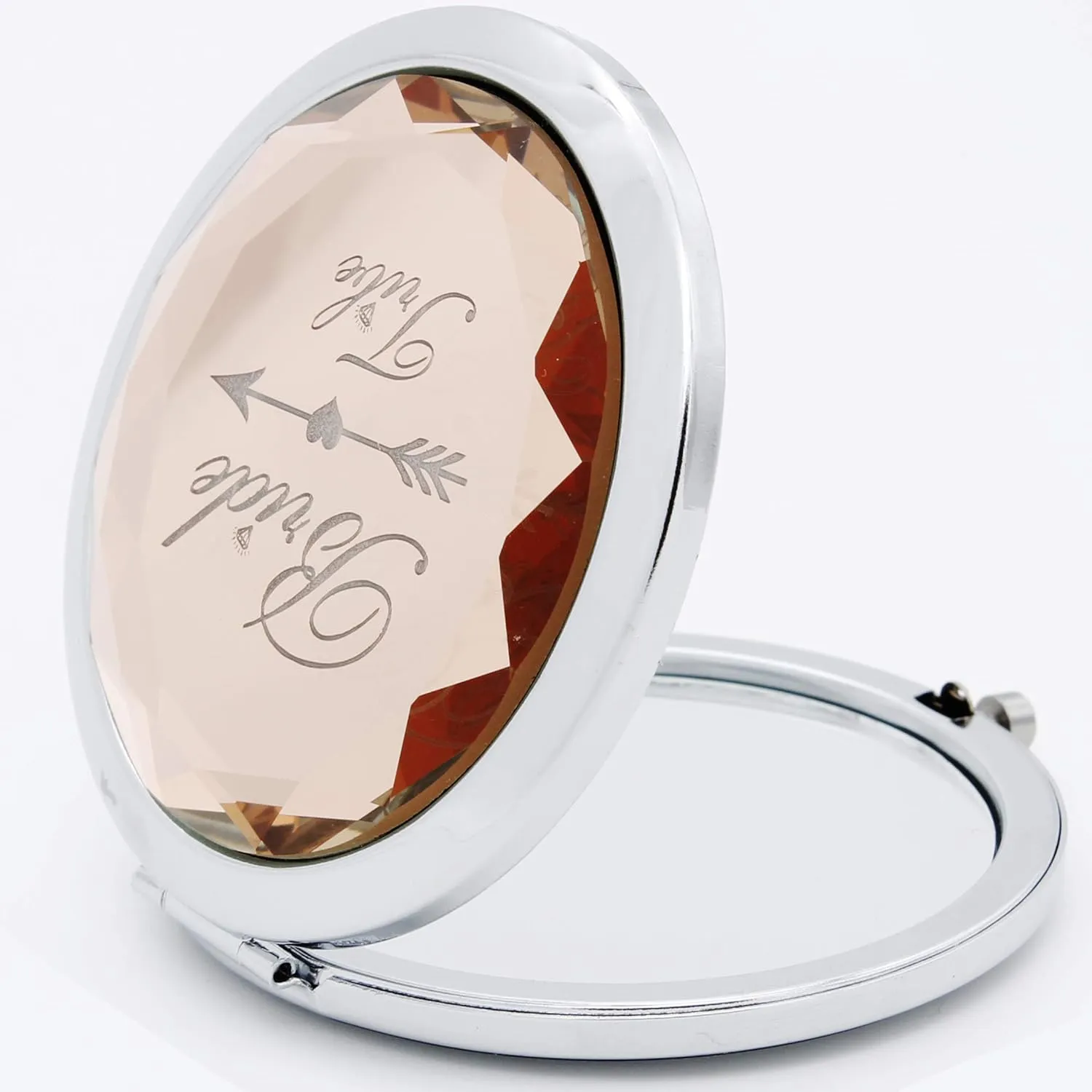 Pack of 8 Compact Pocket Makeup Mirrors Set Include 1 Bride to Be Mirror 7 Bride Tribe Mirrors and 8 Pack Bridesmaid Love Knot Bracelets for Bachelorette Party Bridesmaid Proposal Gifts(Champagne)