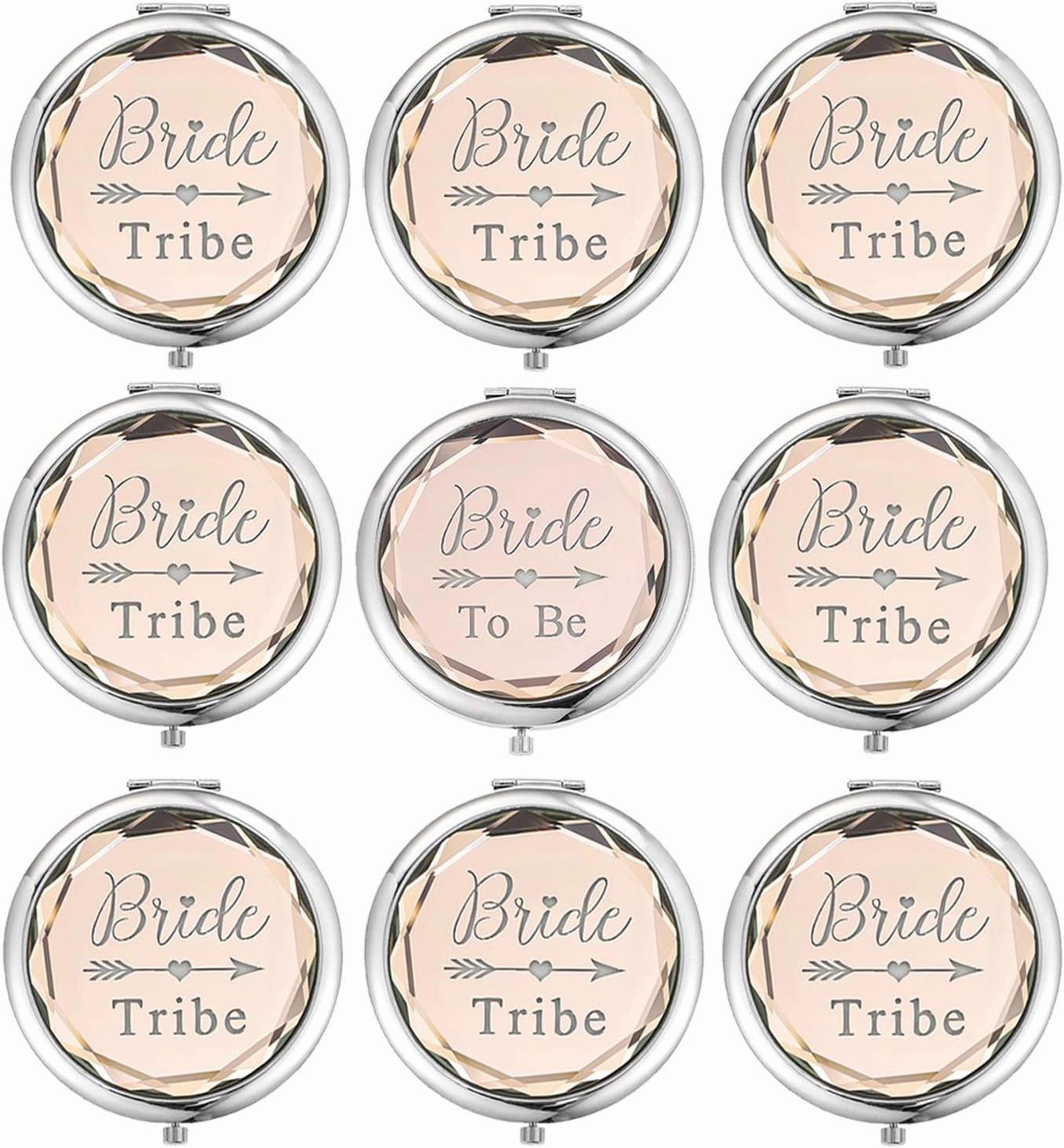 Pack of 9 Compact Pocket Makeup Mirrors Set Include 1 Bride to Be Mirror and 8 Bride Tribe Mirrors Bachelorette Party Bridesmaid Proposal Gifts (Champagne)