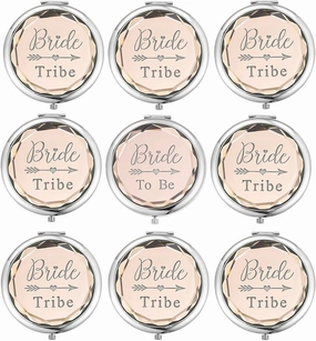 Pack of 9 Compact Pocket Makeup Mirrors Set Include 1 Bride to Be Mirror and 8 Bride Tribe Mirrors Bachelorette Party Bridesmaid Proposal Gifts (Champagne)