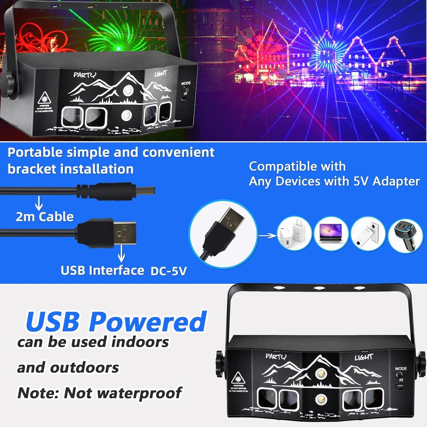 Party Lights, Sound Activated Stage Laser Lights with Remote Control, Disco DJ Lights Strobe Light Rave - Dance Floor Light Rotating with Patterns for Christmas Wedding Birthday Bar