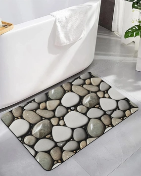 Pebble Stone Bath Mat,Non Slip Bathroom Floor Runner Rug Quick Dry & Absorbent Diatomaceous Earth Kitchen Room Shower Sink Washable Doormat,Minimalist Creative Black White Geometry 20"x32"