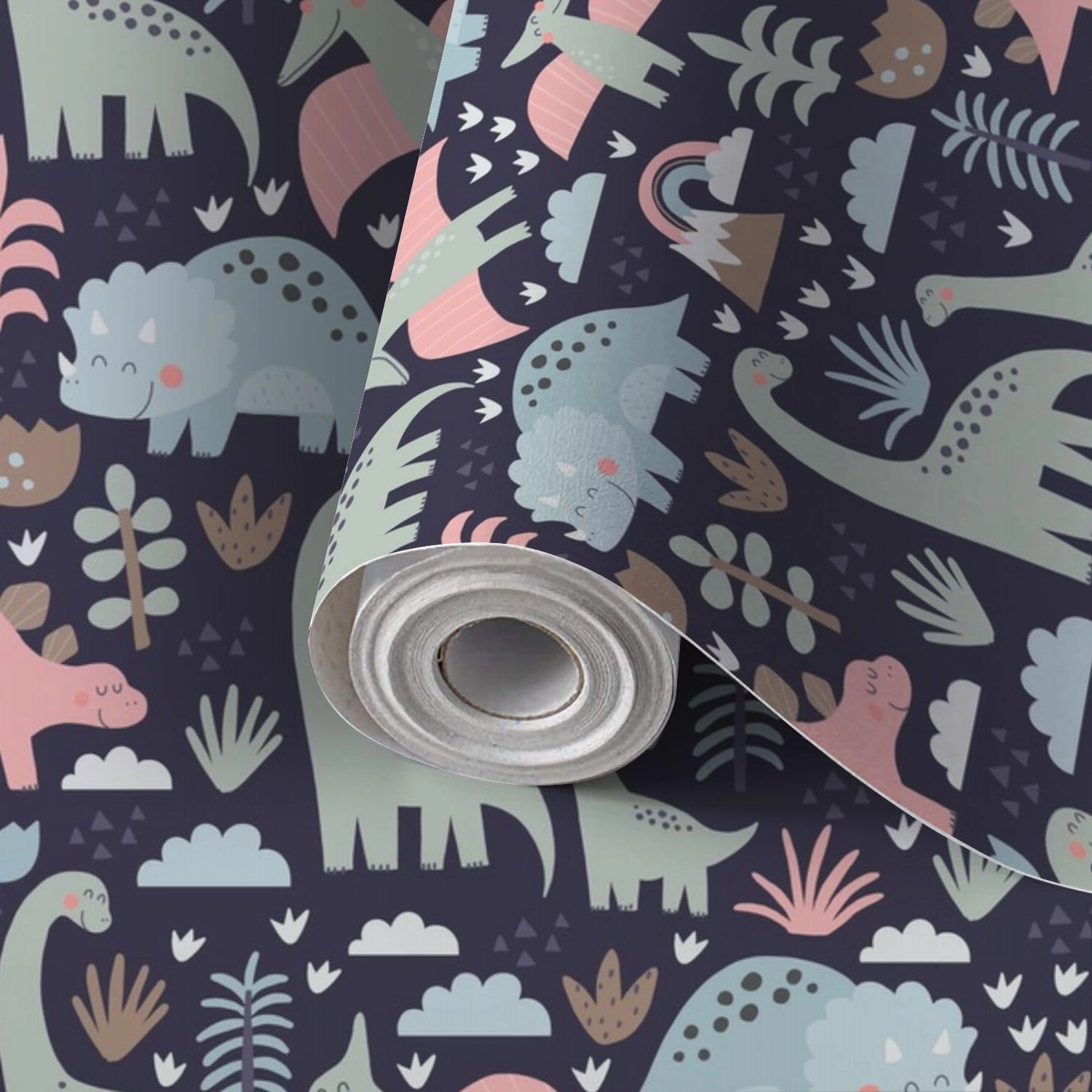 Peel and Stick Wallpaper Self Adhesive Wall Mural Cute dino Mom Baby Cartoon dinosaur family seamless pattern cute dino Contact Paper Renter Friendly Wallpaper for Kitchen Nursery Bedroom 17.7"x118"
