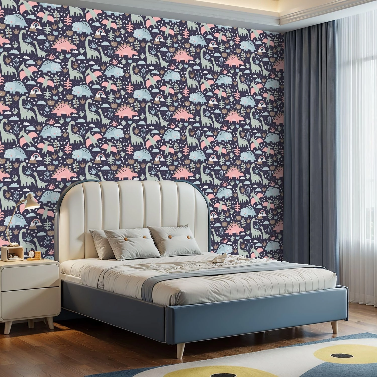Peel and Stick Wallpaper Self Adhesive Wall Mural Cute dino Mom Baby Cartoon dinosaur family seamless pattern cute dino Contact Paper Renter Friendly Wallpaper for Kitchen Nursery Bedroom 17.7"x118"