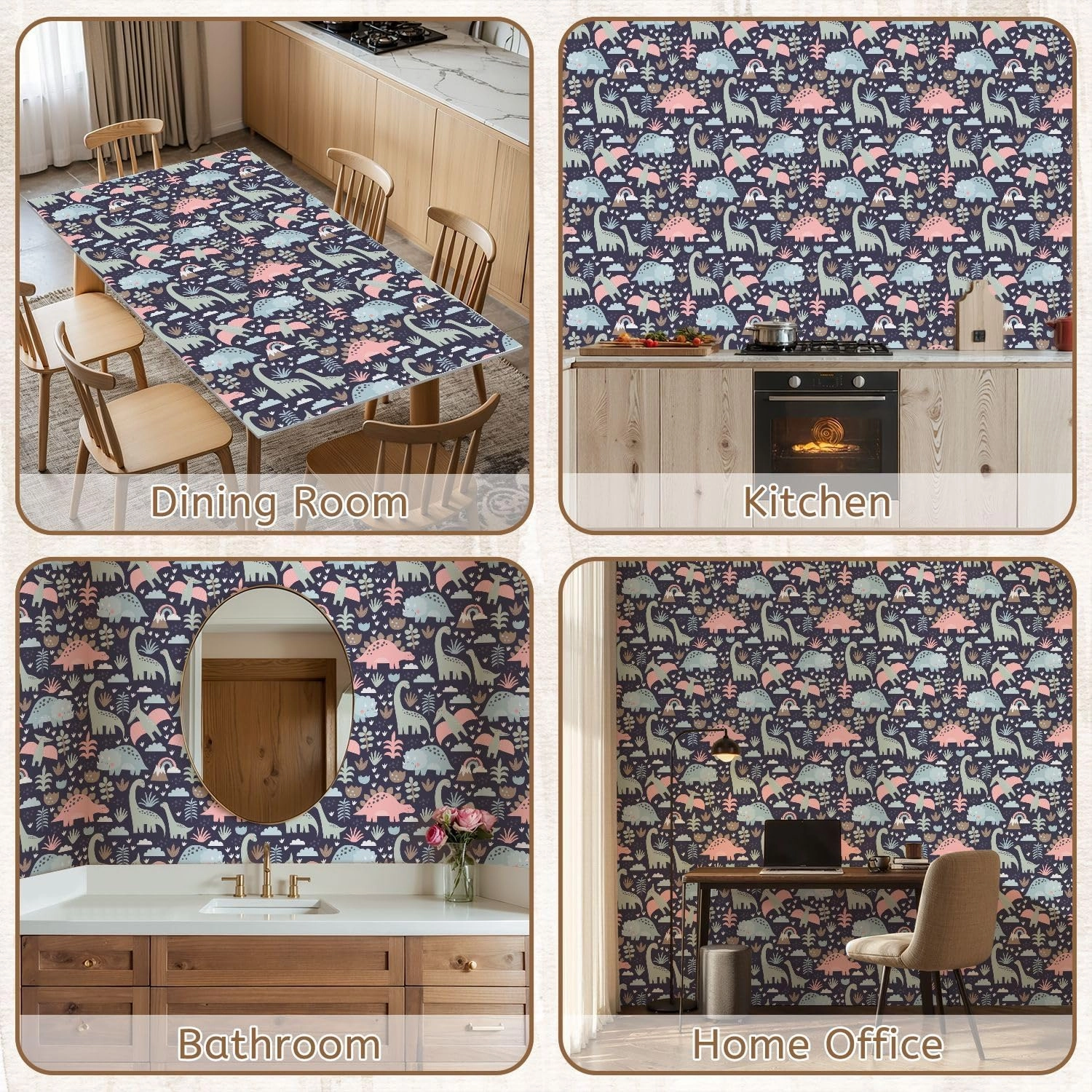 Peel and Stick Wallpaper Self Adhesive Wall Mural Cute dino Mom Baby Cartoon dinosaur family seamless pattern cute dino Contact Paper Renter Friendly Wallpaper for Kitchen Nursery Bedroom 17.7"x118"