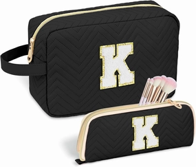 Personalized Initial Makeup Bag Trendy Stuff Leather Waterproof Cosmetic Bag Travel Toiletry Bag, Mother's Day/Birthday/Graduation Gifts Makeup Organizer Case for Women Girls Mom Girlfriend Wife.