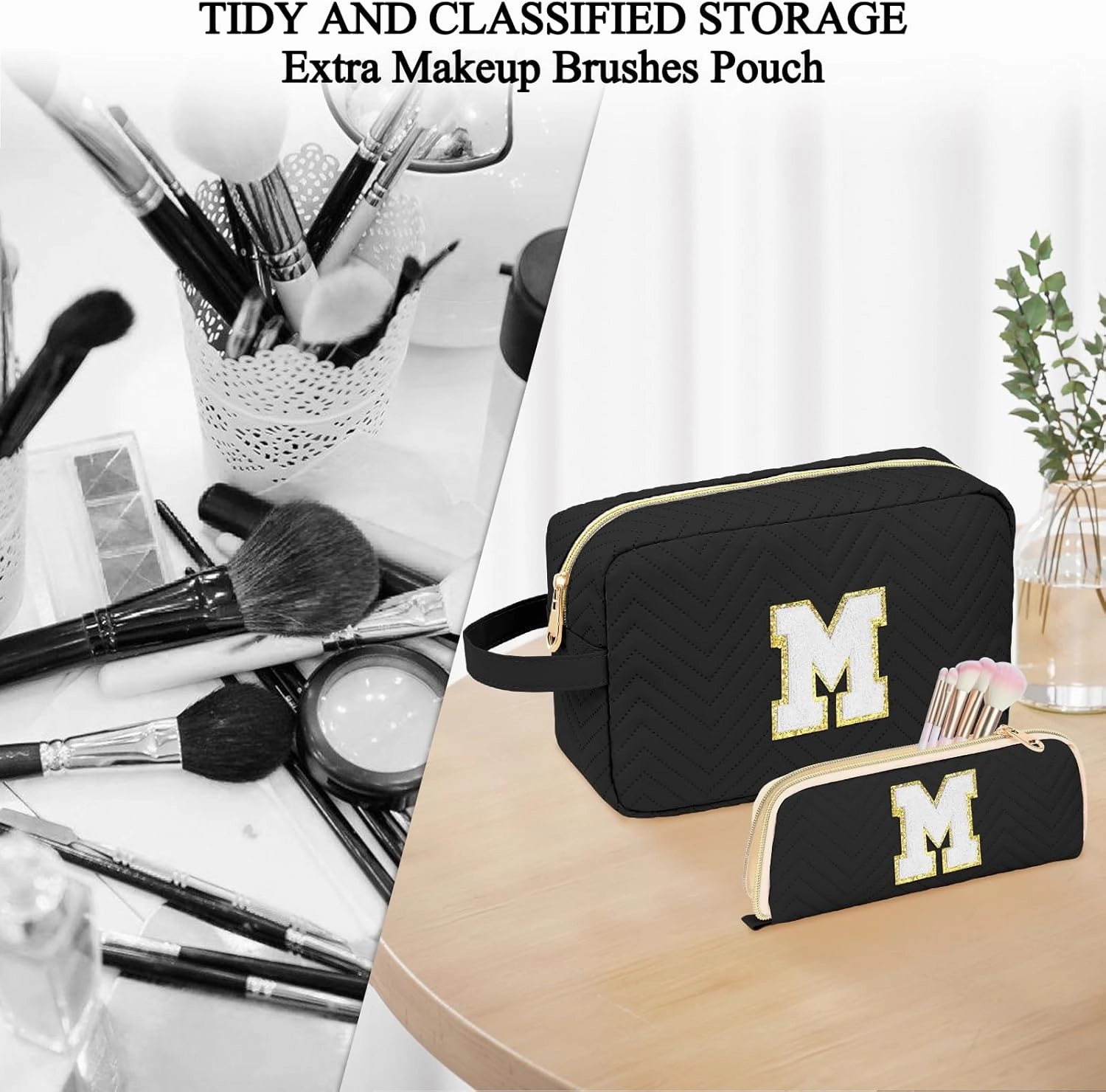 Personalized Initial Makeup Bag Trendy Stuff Leather Waterproof Cosmetic Bag Travel Toiletry Bag, Mother's Day/Birthday/Graduation Gifts Makeup Organizer Case for Women Girls Mom Girlfriend Wife.