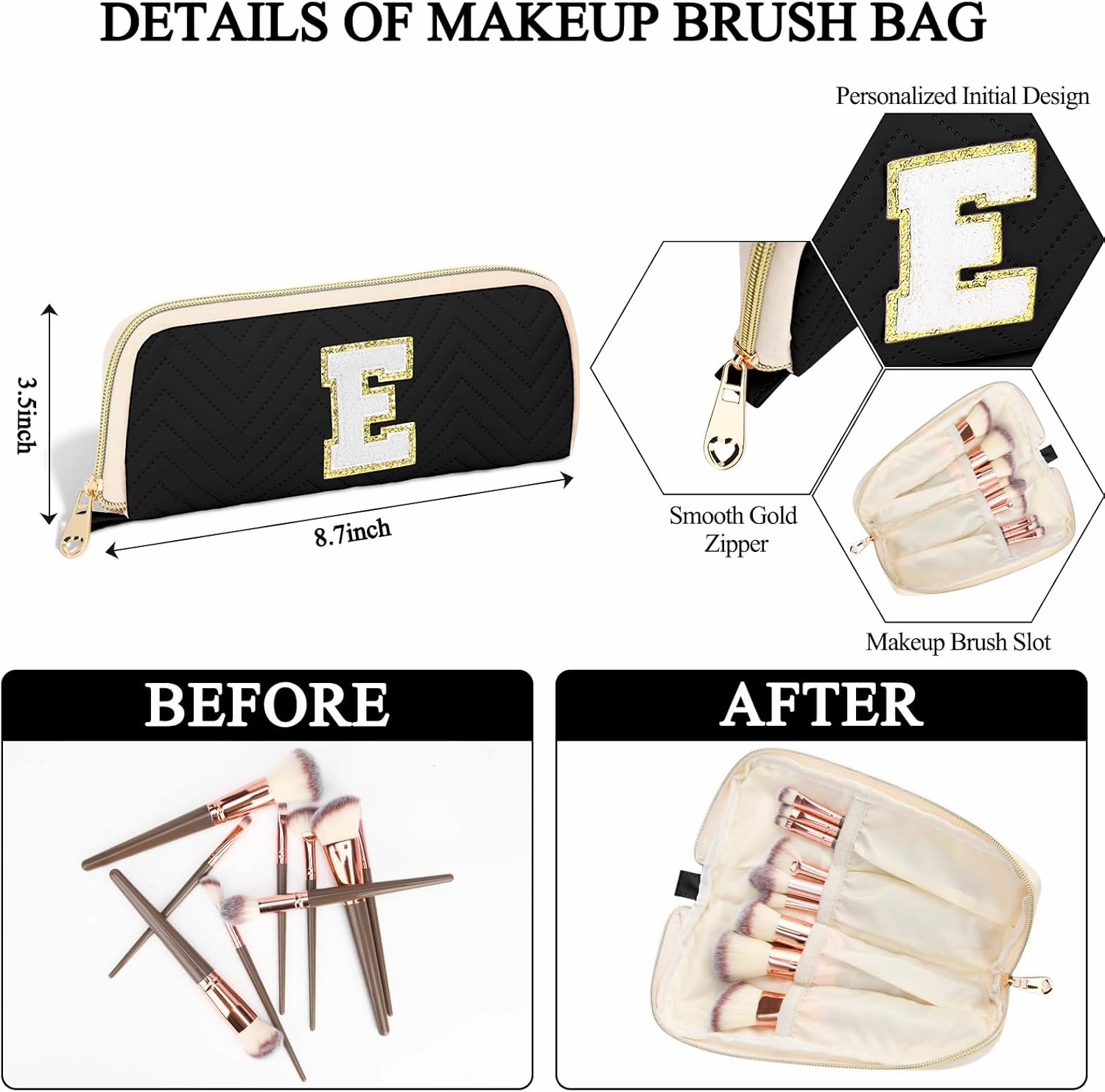 Personalized Initial Makeup Bag Trendy Stuff Leather Waterproof Cosmetic Bag Travel Toiletry Bag, Mother's Day/Birthday/Graduation Gifts Makeup Organizer Case for Women Girls Mom Girlfriend Wife.