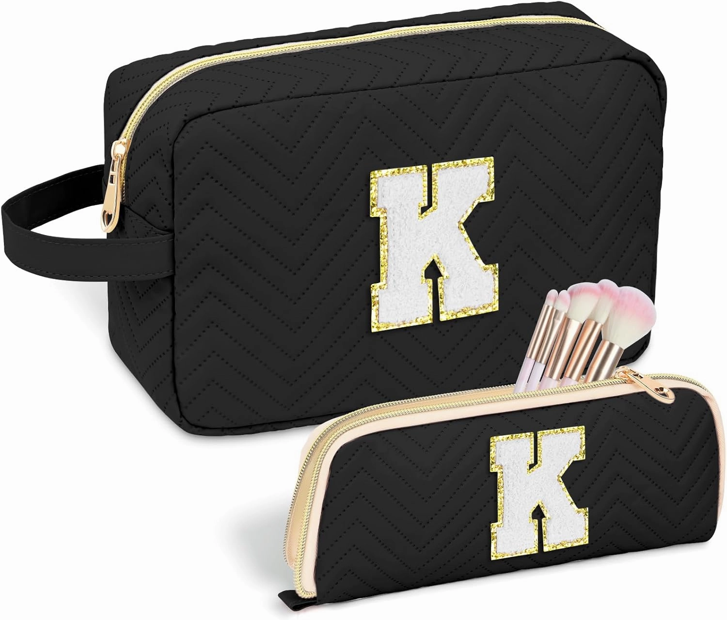 Personalized Initial Makeup Bag Trendy Stuff Leather Waterproof Cosmetic Bag Travel Toiletry Bag, Mother's Day/Birthday/Graduation Gifts Makeup Organizer Case for Women Girls Mom Girlfriend Wife.