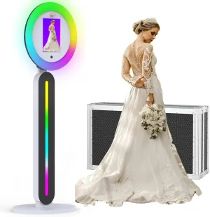 Photo Booth Machine,Portable Photo Booth Stand APP/RC Control RGB Lights Music Sync Portable Photo Booth Compatible with Any Tablet Ideal for Weddings, Parties(Flight Case)