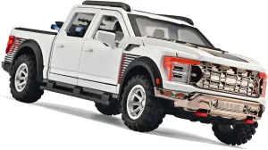 Pickup Truck Toys for Boys Die Cast Truck F150 Toy,1/24 Die Cast Metal Toy Trucks,Pull Back Car F150 with Light and Sound,Trucks for Kids Ages 4-8（White）