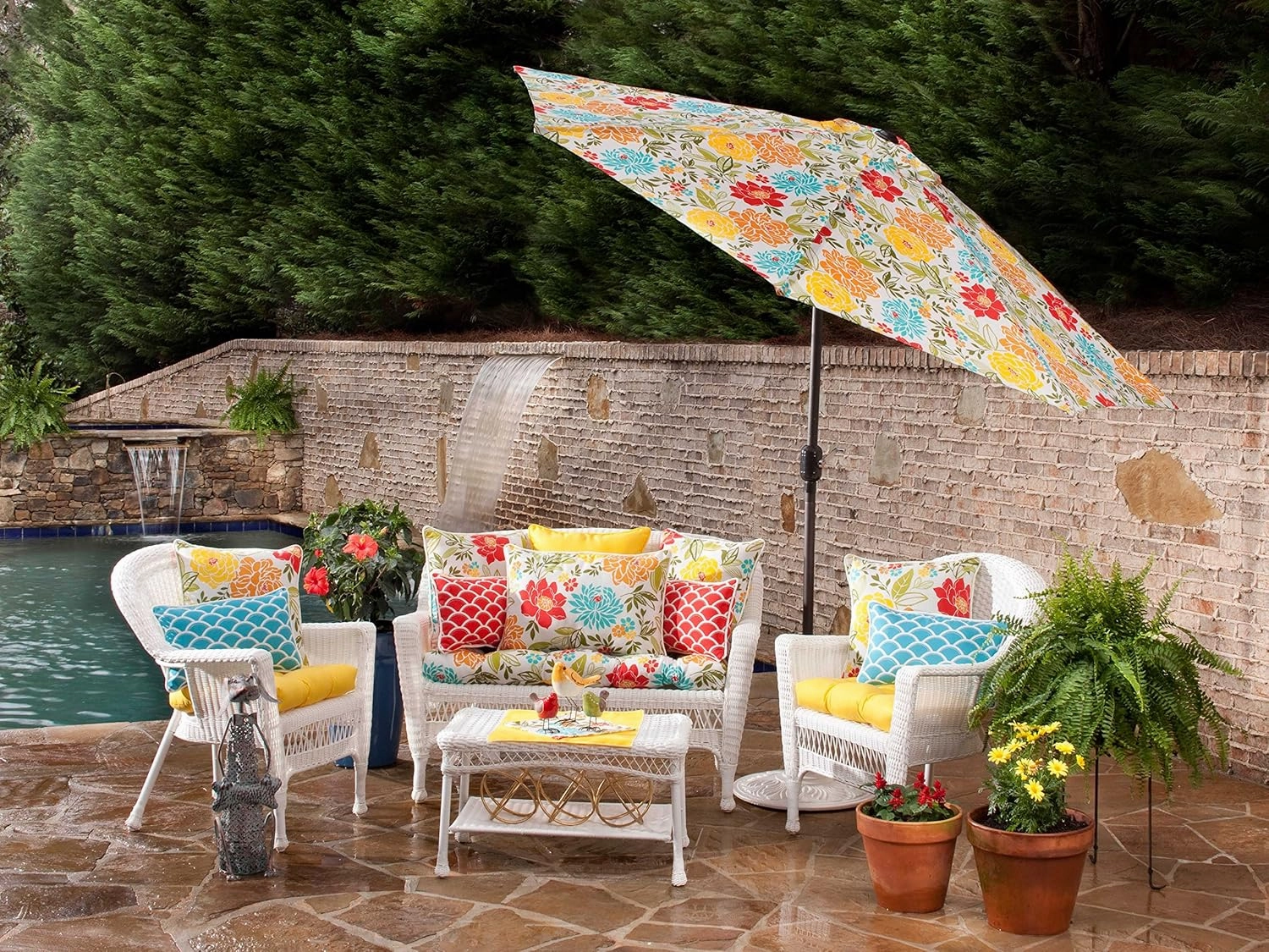 Pillow Perfect 550435 Outdoor/Indoor Fresco Tufted Seat Cushions (Round Back), 19" x 19", Yellow, 2 Pack