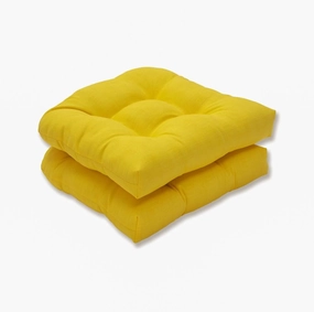 Pillow Perfect 550435 Outdoor/Indoor Fresco Tufted Seat Cushions (Round Back), 19" x 19", Yellow, 2 Pack
