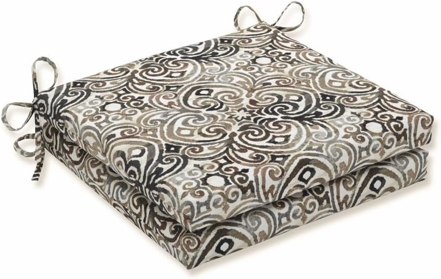 Pillow Perfect Outdoor/Indoor Corinthian Driftwood Square Corner Seat Cushions, 20" x 20", 2 Count,Black