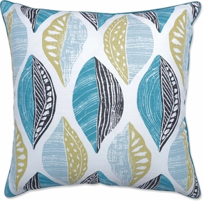 Pillow Perfect Outdoor/Indoor Pillow, Floor - 25" x 25", Blue Leaf Block Teal/Citron