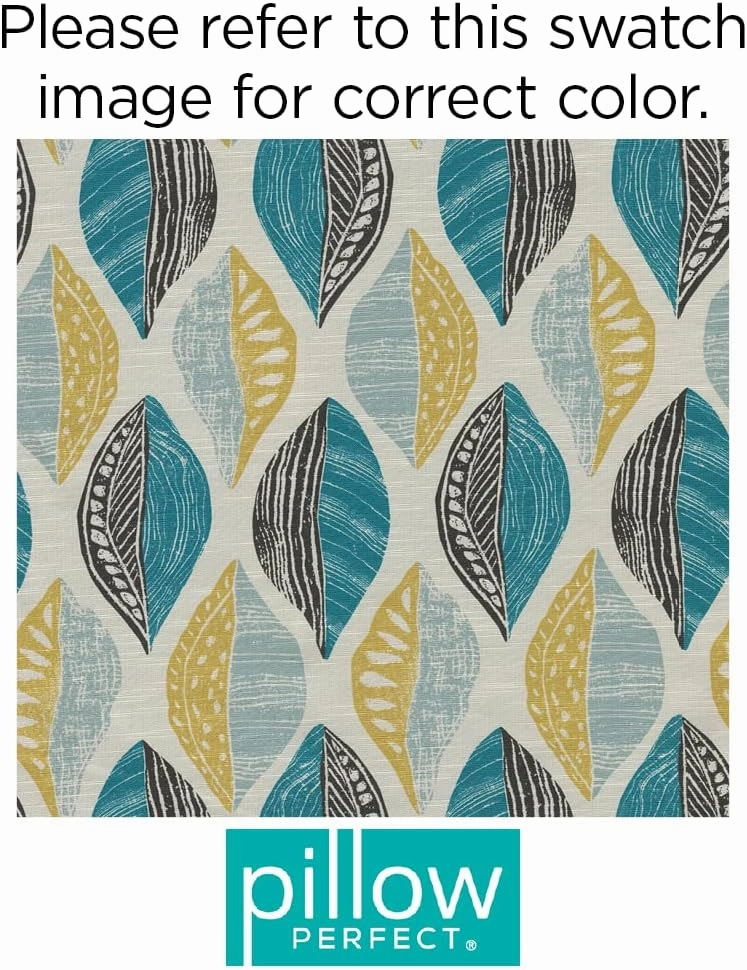 Pillow Perfect Outdoor/Indoor Pillow, Floor - 25" x 25", Blue Leaf Block Teal/Citron