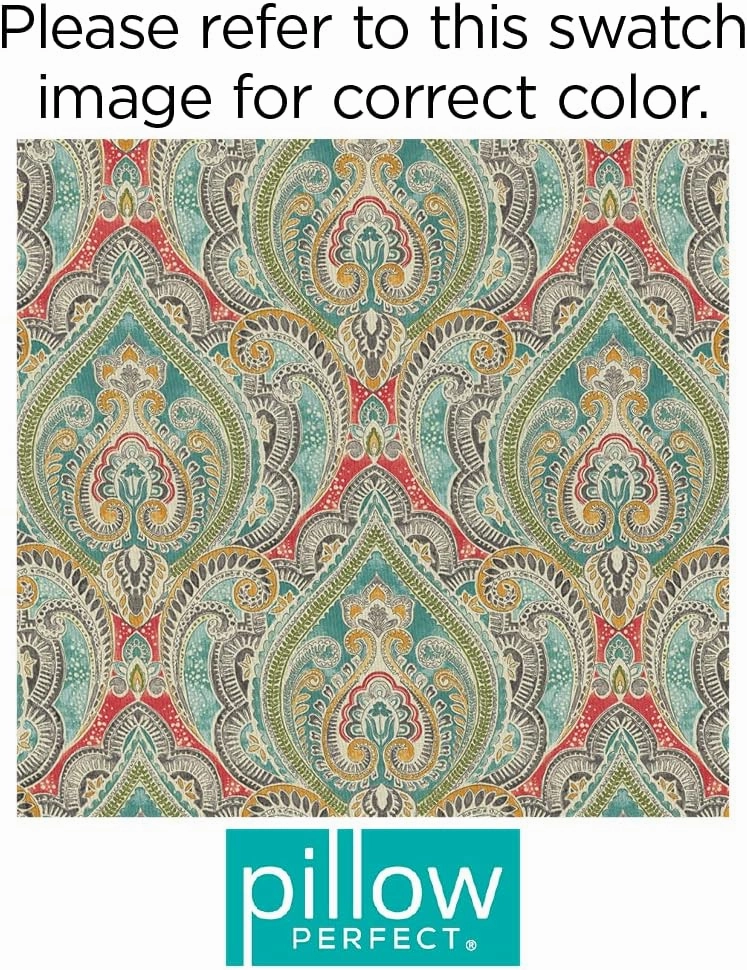 Pillow Perfect Paisley Indoor/Outdoor Chairpad with Ties, Tufted, Weather, and Fade Resistant, 17" x 17.5", Blue/Multi Pretty, 2 Count