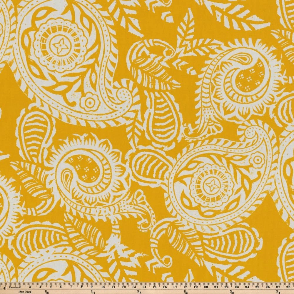 Pillow Perfect Paisley Indoor/Outdoor Split Back Chaise Lounge Cushion with Ties, Plush Fiber Fill, Weather, and Fade Resistant, 72.5" x 21", Yellow/Ivory Addie,