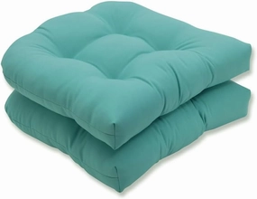Pillow Perfect Pompeii Solid Indoor/Outdoor Wicker Patio Seat Cushion Reversible, Weather and Fade Resistant, Round Corner - 19" x 19", Blue, 2 Count