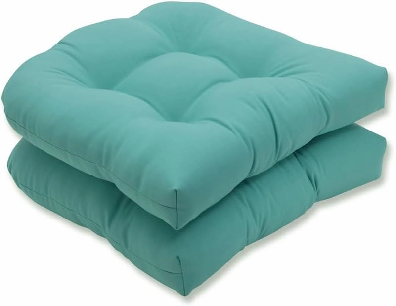 Pillow Perfect Pompeii Solid Indoor/Outdoor Wicker Patio Seat Cushion Reversible, Weather and Fade Resistant, Round Corner - 19" x 19", Blue, 2 Count